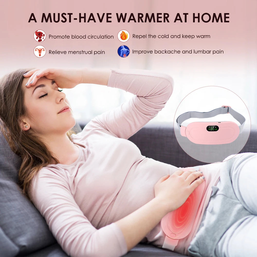 Electric Abdominal Massage Uterine Warm Belt Warm Uterus Hot Compress Vibration Massage Belt Abdomen Waist Warming USB Charging